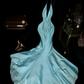 Baby Blue Mermaid V Neck Beaded Satin Long Open Back Prom Dress Evening Dress SH3142