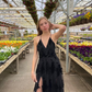 Black Deep V Neck Long Prom Dress SH1081
