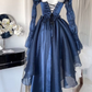 New Vintage Navy Blue Ruffle Casual Fashion Party Prom Dress SH1231