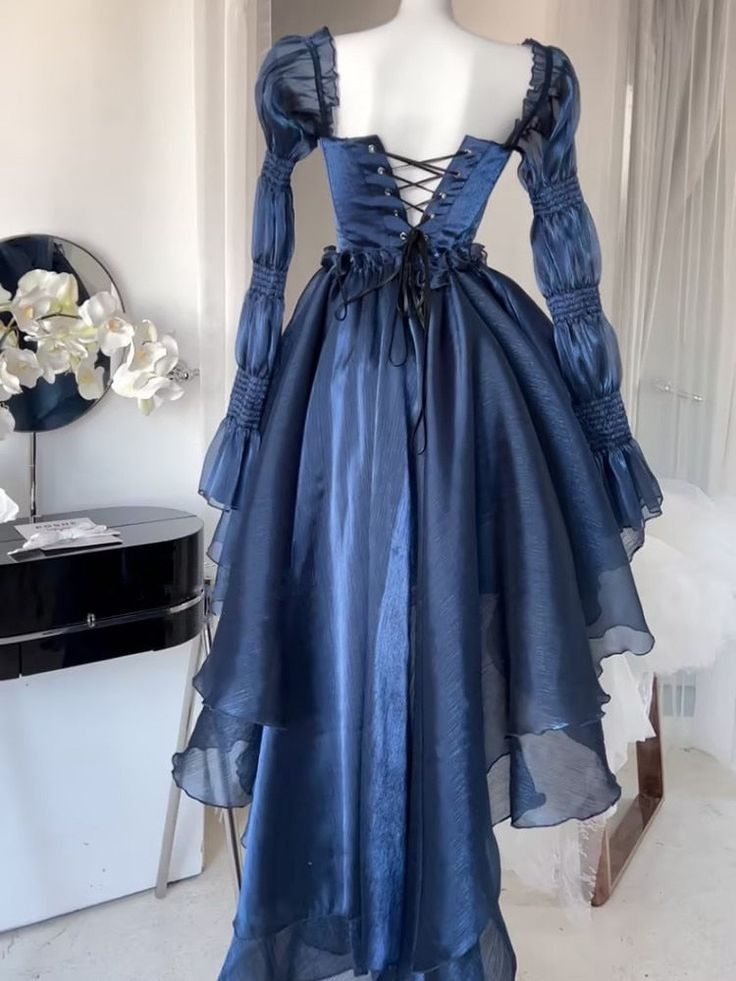 New Vintage Navy Blue Ruffle Casual Fashion Party Prom Dress SH1231