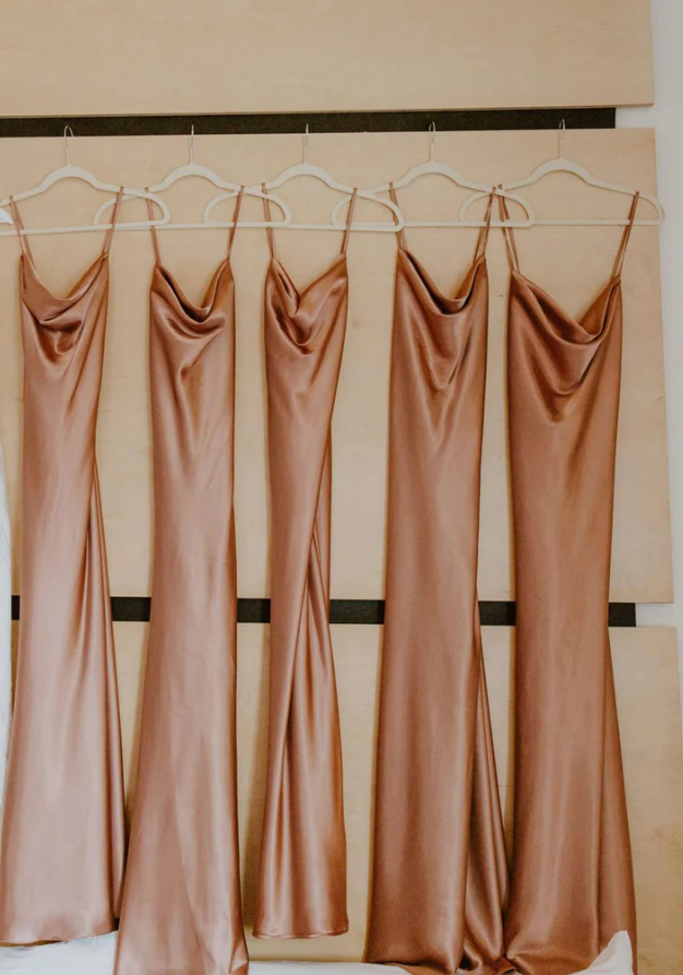 Croal Pink Silk Satin Spaghetti Strap Sheath Long Bridesmaid Dresses SH5589