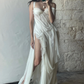 Stunning A Line Straps White Chiffon Prom Dress Evening Dress with Slit SH2259