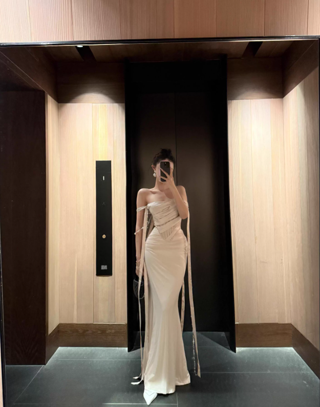 Apricot Gentle Mermaid Off the Shoulder Satin Prom Dress Evening Dress SH3762