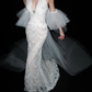 Pretty Mermaid Halter White Exquisite Beaded Lace Backless Long Wedding Dress SH8891