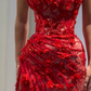 Baby Red Sheath V Neck Beaded 3D Floral Lace Prom Dress Evening Dress SH4544