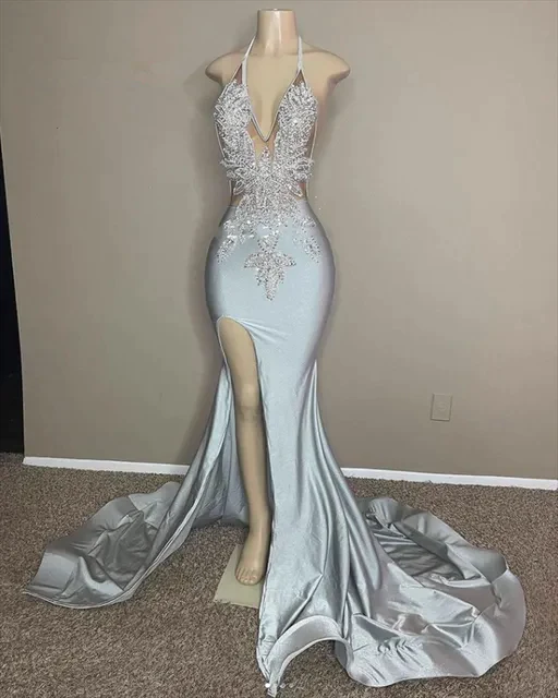 Sexy Halter Mermaid Prom Dresses For Black Girls  SH832