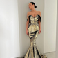 Sexy Shiny Mermaid Off the Shoulder Gold-black Sequin Prom Dress Date Dress SH5568