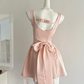 Cute A Line Straps Bow Light Pink Satin Short Homecoming Dress Cocktail Dress SH3052