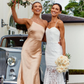 Simple Sheath One Shoulder White Satin Open Back Bridesmaid Dress Evening Dress SH3201