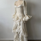 Vintage Apricot A Line Long Sleeve Layered Lace  Long Prom Dress Party Dress SH5536