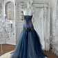 Vintage Blue Ombre A Line Strapless Shiny Beaded Tulle Prom Dress Sweet 16 Dress SH5981