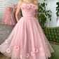 Beautiful Pink Princess Strapless Prom Dress with Flowers SH713