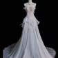 Unique A Line Off the Shoulder White Chiffon Long Sweep Prom Dress Graduation Prom Dress SH2565