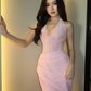 Gentle Pink Mermaid Halter Sequin Beaded Chiffon Prom Dress Evening Dress SH8558