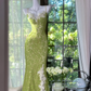 Green Mermaid Spaghetti Strap Lace Prom Dress Wedding Guest Dress with Slit SH4488