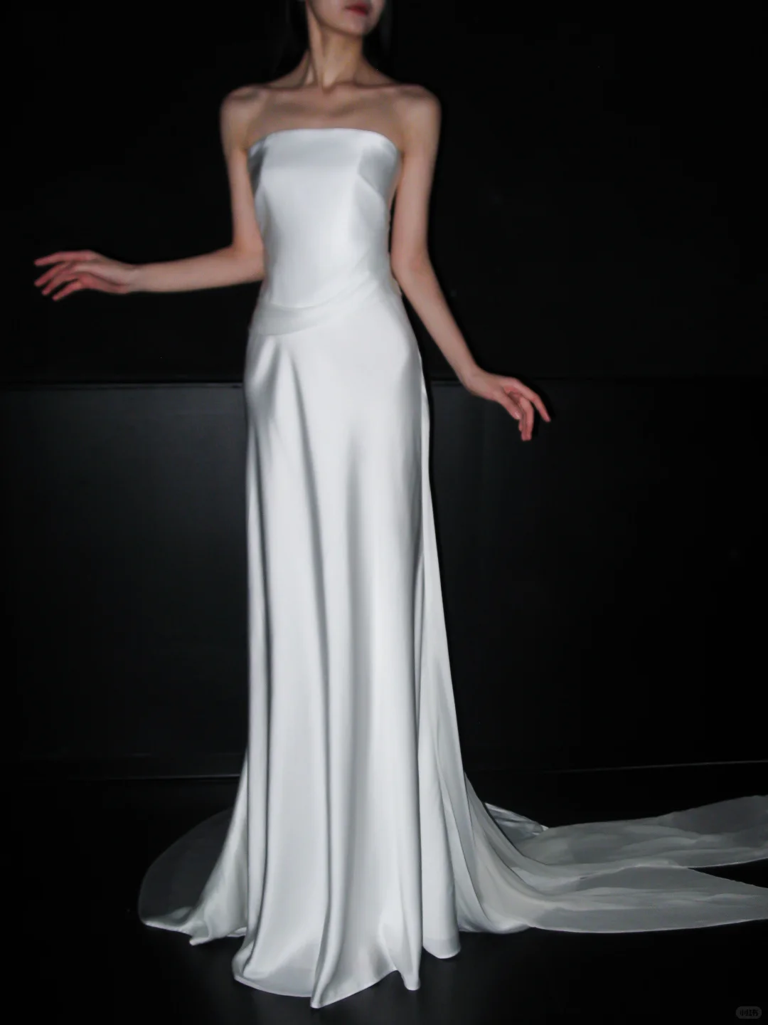 Elegant A Line Strapless White Satin Chiffon Long Wedding Dress SH5961