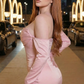 Elegant Mermaid Long Sleeve Pink Satin Prom Dress Evening Dress SH5526
