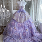 Vintage Lilac 3D Flower Ball Gown Layered Tulle Prom Dress Sweet 16 Dress SH5989