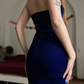 Vintage Sheath Sweetheart Neck Royal Blue Velvet Knee Length Prom Dress Evening Dress SH6077