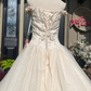 Retro A Line Off the Shoulder Beaded Light Apricot Satin Tulle Wedding Dress SH5945