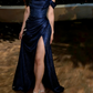Baby Blue A Line Off the Shoulder Sequin Satin Long Prom Dress Graduation Prom Dress SH2452