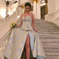Elegant A Line Strapless Baby Blue Satin Long Prom Dress Evening Dress SH2173