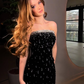 Glamorous Sheath Strapless Exquisite Beaded Black Velvet Prom Dress Evening Dress SH6751