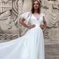Stunning Ball Gown White Ruffle Organza Long Sweep Wedding Dress SH4709