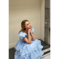 Cute Blue Tulle Tiered Hepburn Princess Prom Dress Evening Dress Ball Gown SH1234