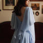 Gentle Sky Blue A Line Long Sleeve Chiffon Prom Dress Evening Dress SH6703