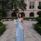 Pretty Blue A Line Spaghetti Strap Satin Long Prom Dress Evening Dress SH8790