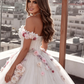 Off Shoulder Tulle Ball Gown Wedding Dresses Floral Flowers Beaded P5461