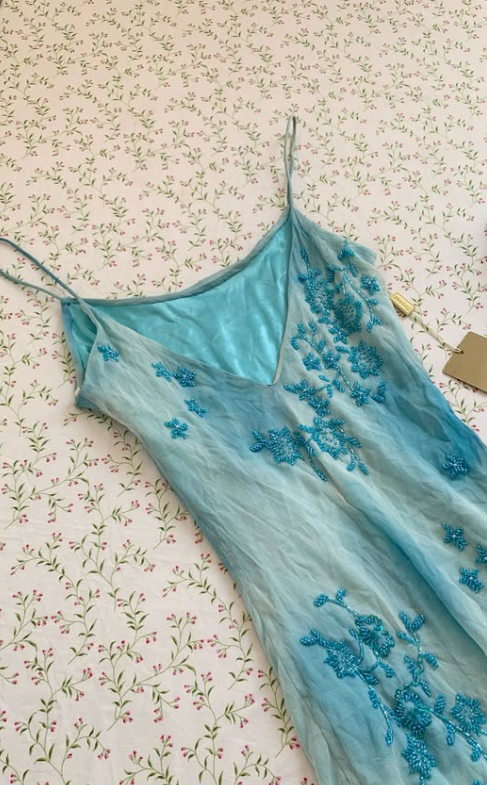 Vintage Blue Ombre Beaded Chiffon Short Prom Dress Homecoming Dress SH7418