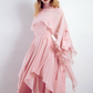 Pink A Line Straps Chiffon Slit Long Prom Dress Evening Dress with Cape SH3320