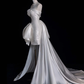 Cute Sheath Strapless Bow White Sequin Satin Long Sweep Prom Dress Graduation Prom Dress SH2566