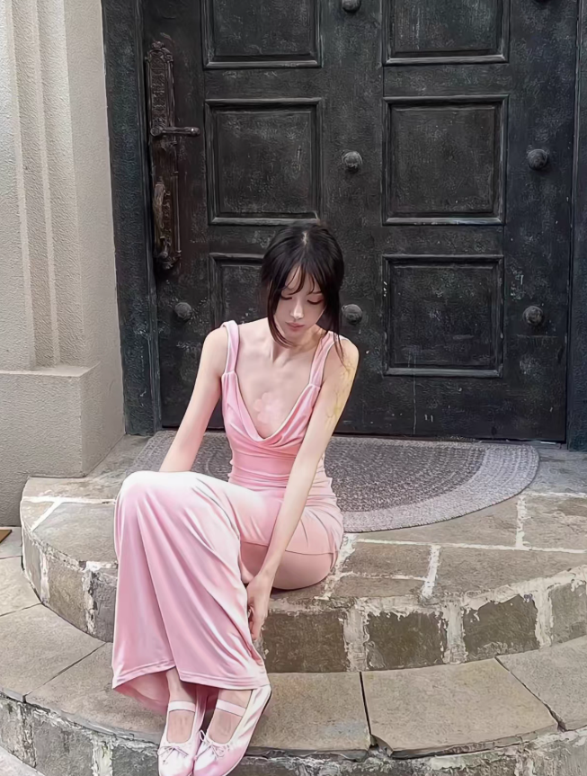 Pink Bow Open Back Sheath Straps Satin Long Prom Dress Evening Dress SH4380