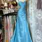 Vintage Halter Mermaid Long Prom Dresses Beaded Royal Blue Satin Birthday Dresses SH5041