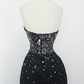 Retro A Line Spaghetti Strap Black Sequin Chiffon Evening Dress Party Dress SH3165