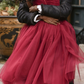 Burgundy A Line Strapless Bow Tulle Long Prom Dress Wedding Guest Dress SH4805
