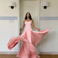Yellow Simple A Line Spaghetti Straps Satin Chiffon Prom Dress Outfits SH5082