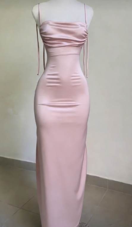 Sexy Sheath Spaghetti Straps Backless Navy Blue Satin Prom Dress Evening Dress SH1214