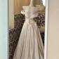 White Classy Ball Gown Off the Shoulder Pearl Satin Long Prom Dress Wedding Dress SH3857