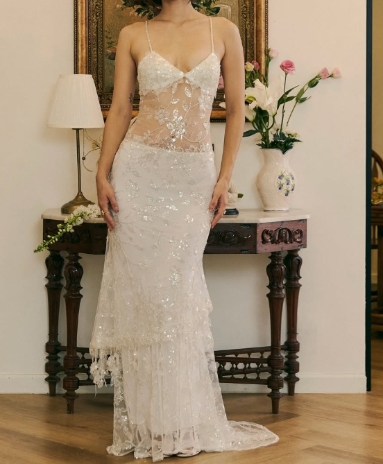Red Spaghetti Straps Lace Beading Gorgeous Mermaid Evening Dress SH1204