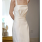 Vintage Sheath Straps Bow White Satin Wedding Dress SH5234
