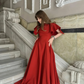 Red Classic A Line Simple Satin Long Prom Dress Wedding Guest Dress SH5398
