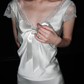 Sweety A Line Bow White Lace Satin Long Sweep Wedding Dress SH5229