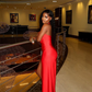 Sexy Sheath Halter V Neck Red Satin Prom Dress Evening Dress with Slit SH2354