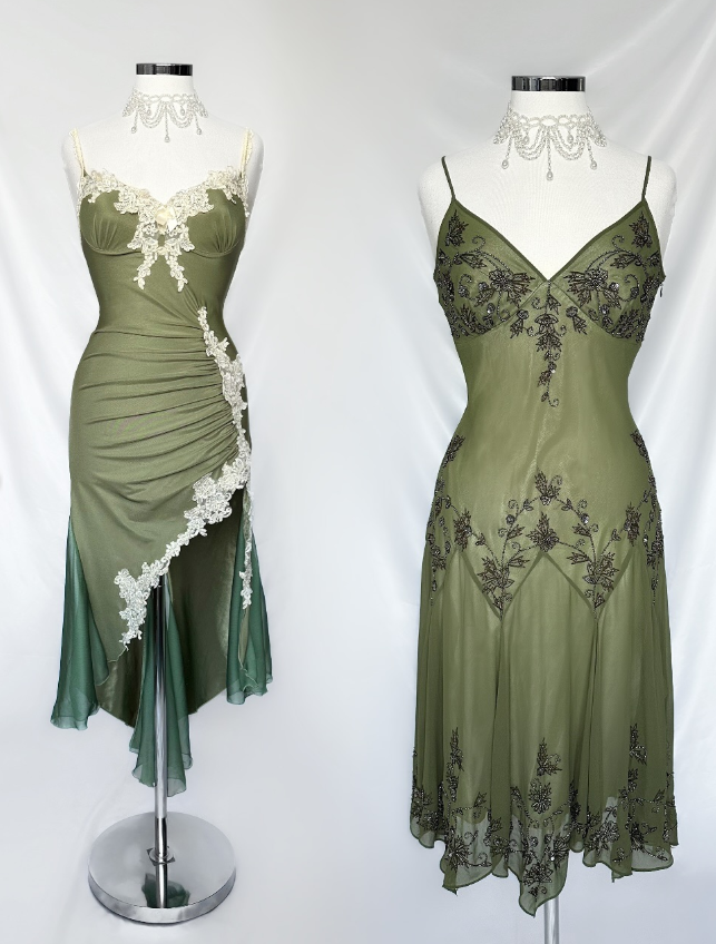 Vintage Sage Green Mermaid Chiffon Satin Tea Length Party Dress Prom Dress SH5470