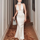 Mermaid Halter Sleeveless Satin Backless Prom Dress Evening Gown SH1322