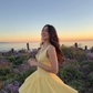 Simple A Line V Neck Yellow Satin Short Prom Dress Homecoming Dress SH6389
